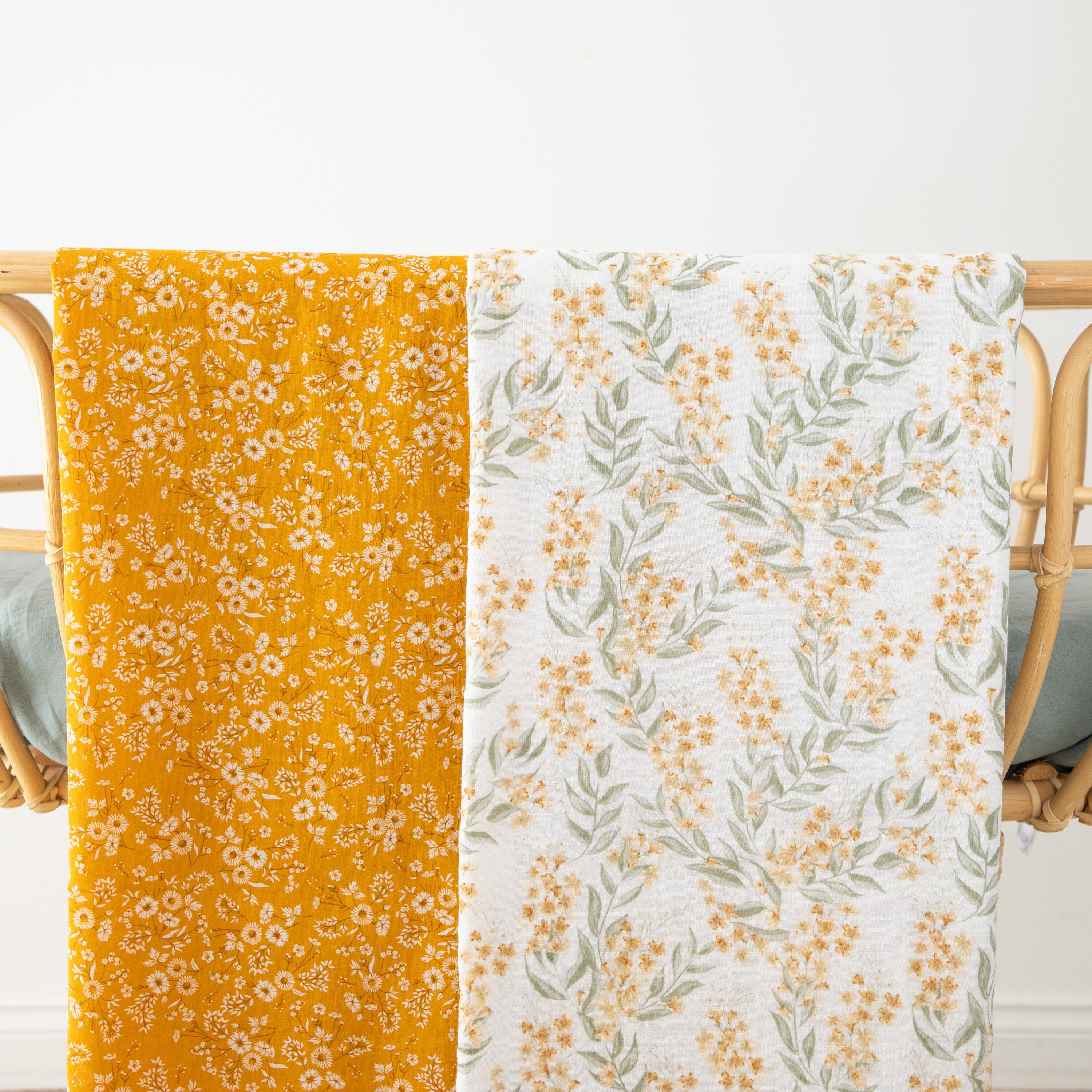 Set of 2 Muslin Wraps - Floral & Wattle