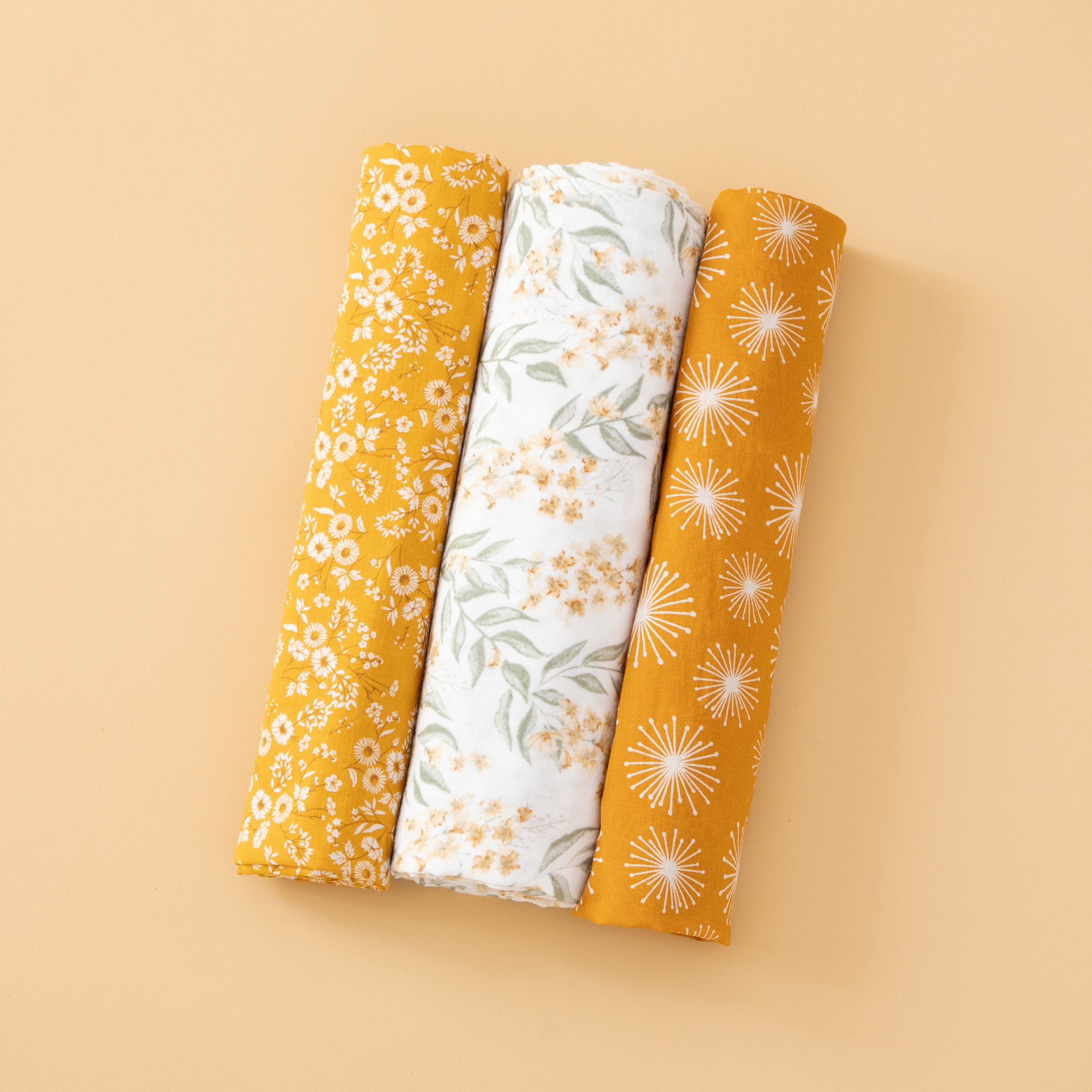 Set of 3 Muslin Wraps - Floral, Wattle, Star Burst